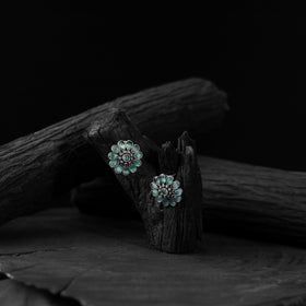 Mint green - saanjh bela lotus oxidised stud earrings