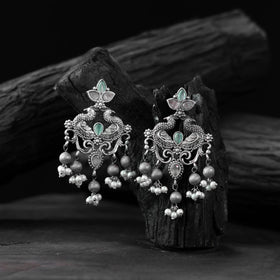 Mint green - saanjh bela mayura oxidised earrings
