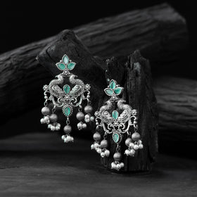 Mint green - saanjh bela mayura oxidised earrings
