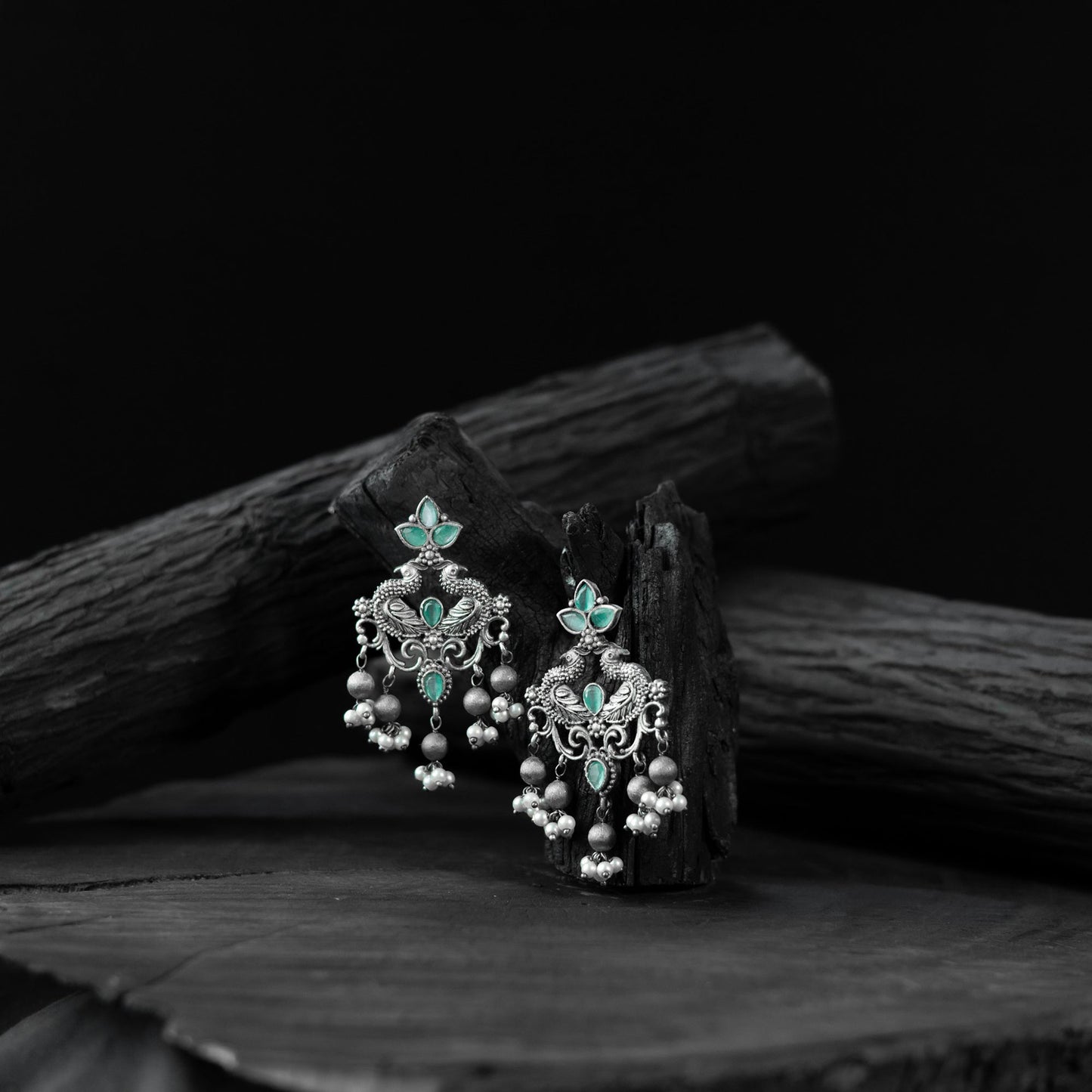 Mint green - saanjh bela mayura oxidised earrings