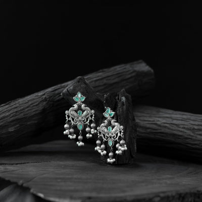 Mint green - saanjh bela mayura oxidised earrings