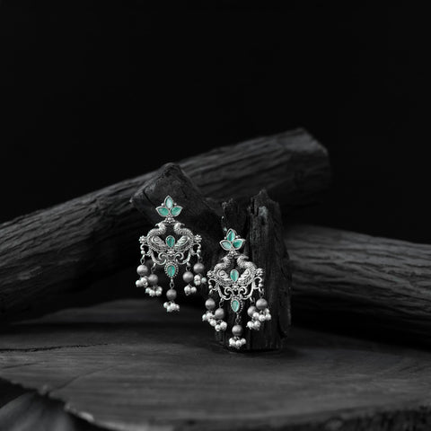 Mint green - saanjh bela mayura oxidised earrings