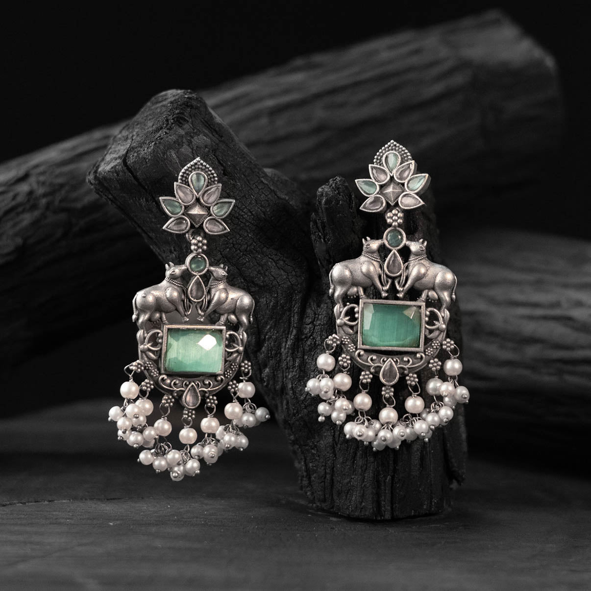 Mint green - saanjh bela nandi oxidised earrings
