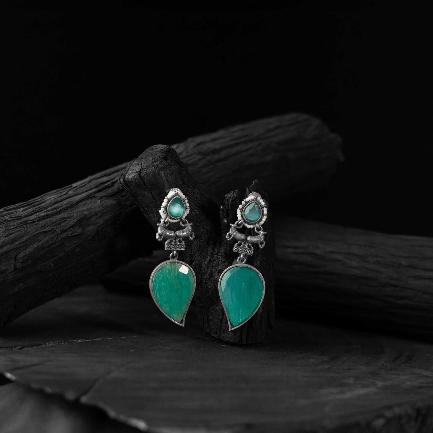 Mint green - saanjh bela nandi oxidised earrings