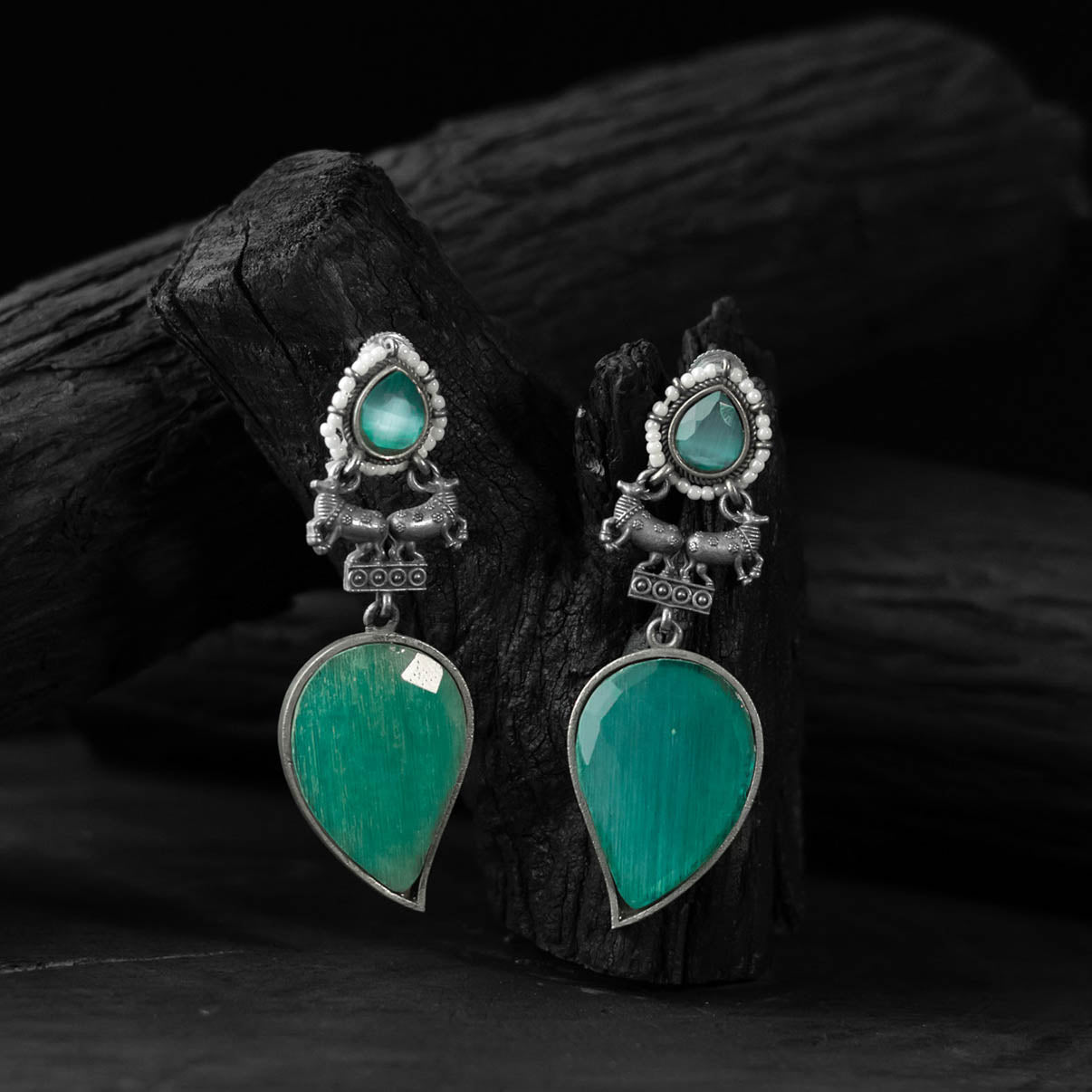 Mint green - saanjh bela nandi oxidised earrings