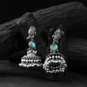 Mint green - saanjh bela peacock oxidised earrings
