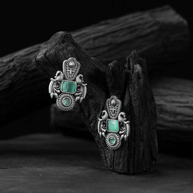 Mint green - saanjh bela peacock oxidised earrings
