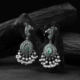 Mint green - saanjh bela peacock oxidised earrings