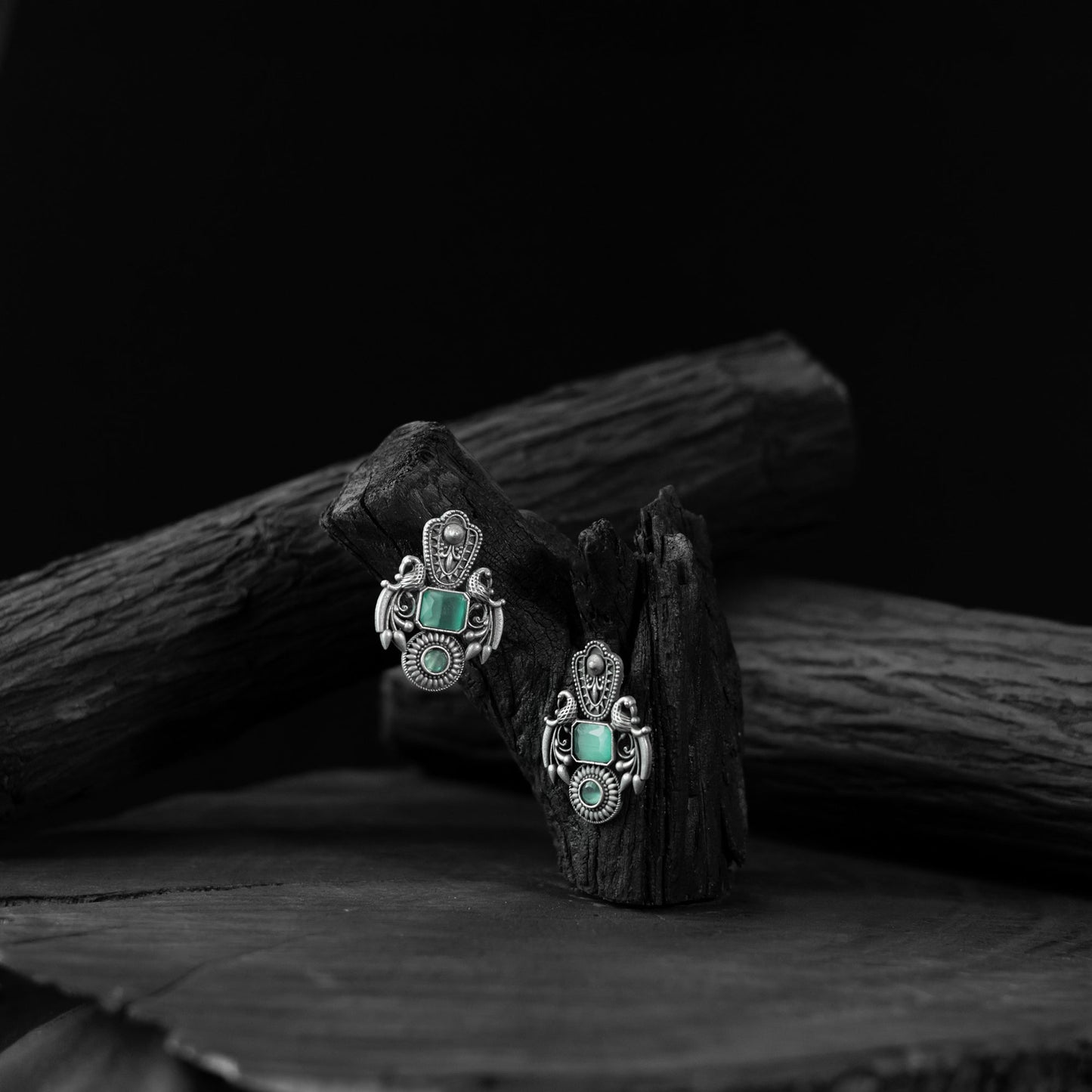 Mint green - saanjh bela peacock oxidised earrings