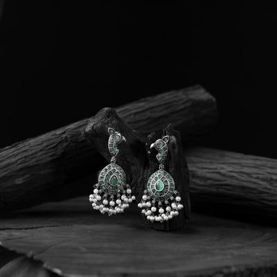 Mint green - saanjh bela peacock oxidised earrings