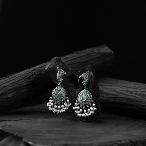 Mint green - saanjh bela peacock oxidised earrings