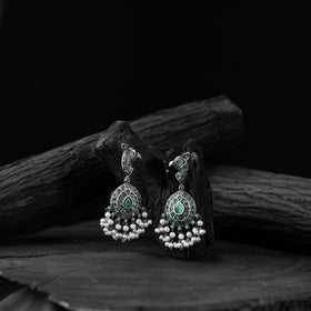 Mint green - saanjh bela peacock oxidised earrings