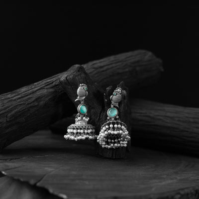 Mint green - saanjh bela peacock oxidised earrings