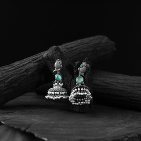 Mint green - saanjh bela peacock oxidised earrings