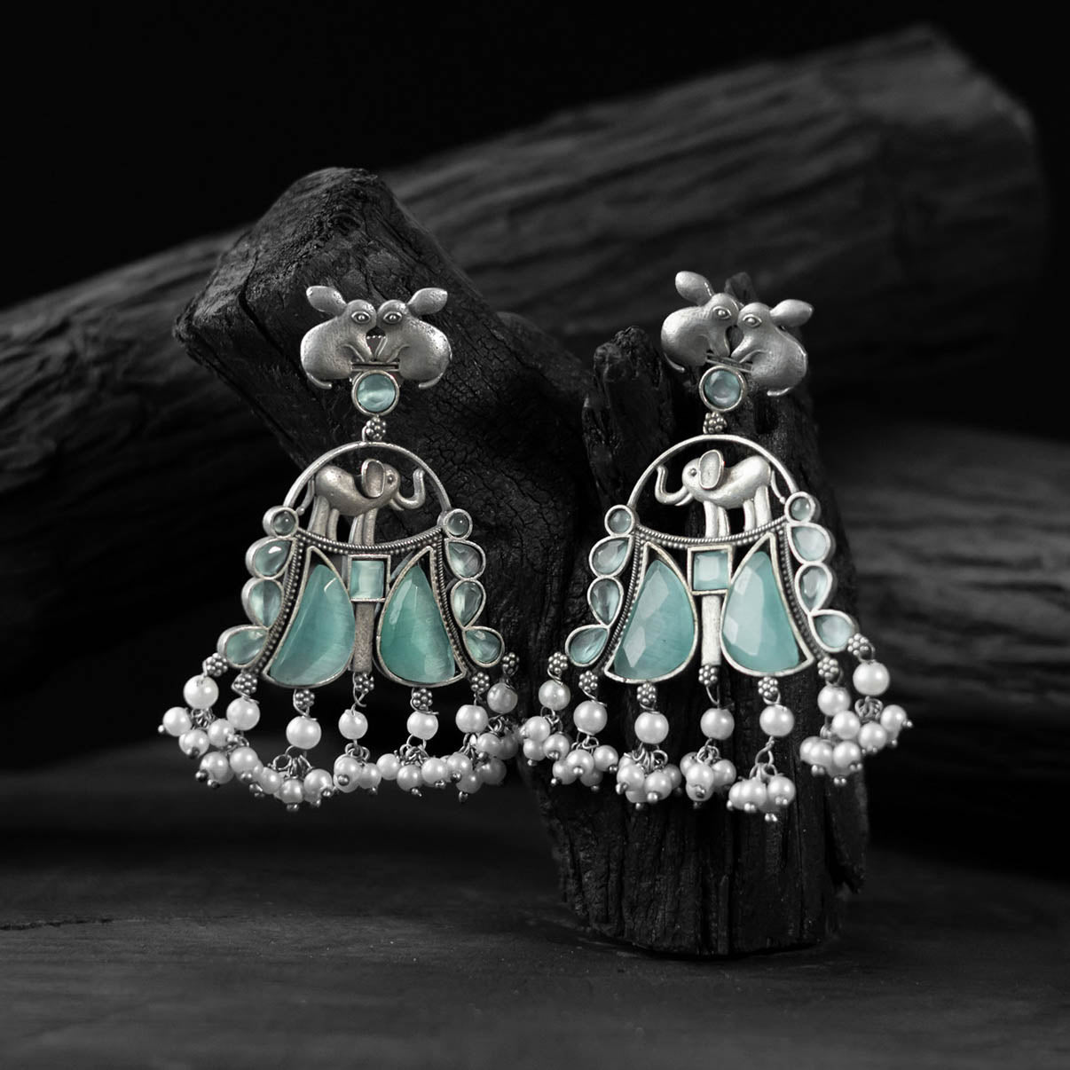 Mint green - saanjh bela rabbit & elephant oxidised