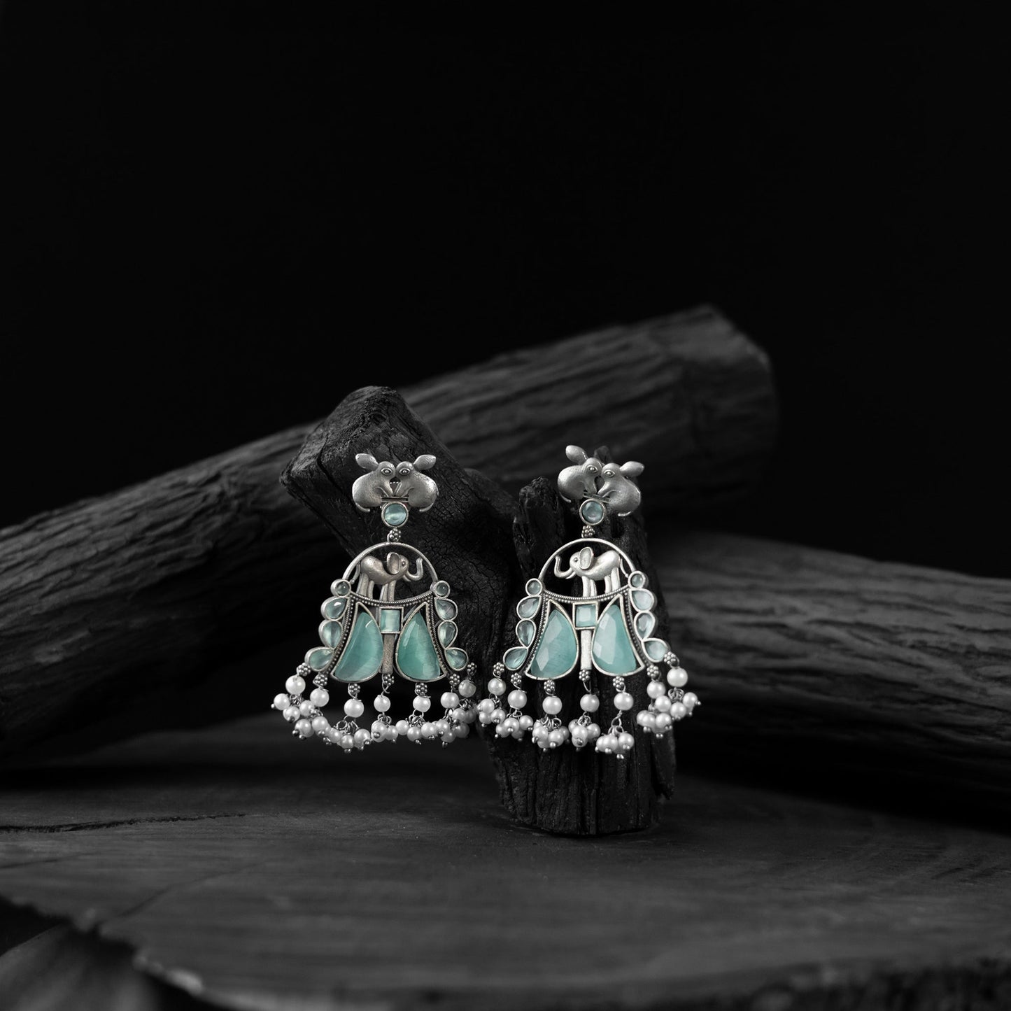 Mint green - saanjh bela rabbit & elephant oxidised