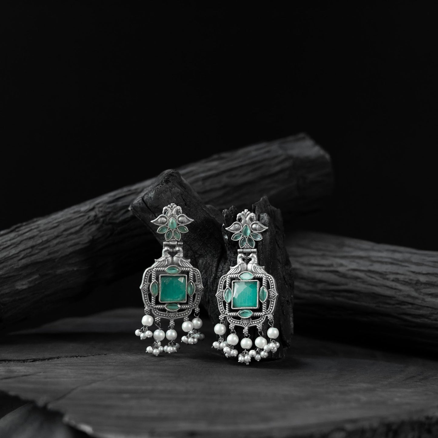 Mint green - saanjh bela swan oxidised earrings