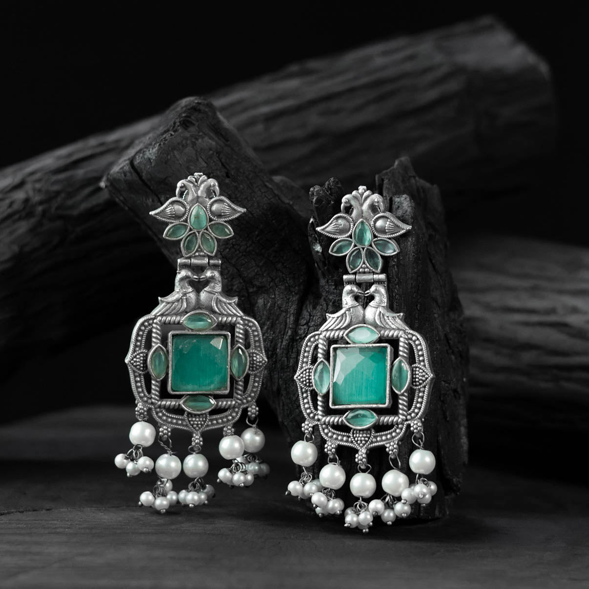 Mint green - saanjh bela swan oxidised earrings