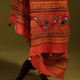 Mirror work printed cotton kutch hand embroidery dupatta 03