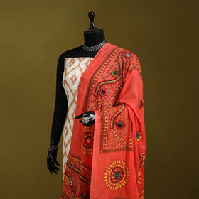 Mirror work printed cotton kutch hand embroidery dupatta 03