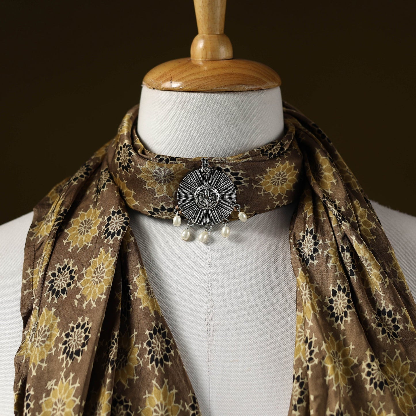 Modal silk pendant necklace scarf 94 - handcrafted