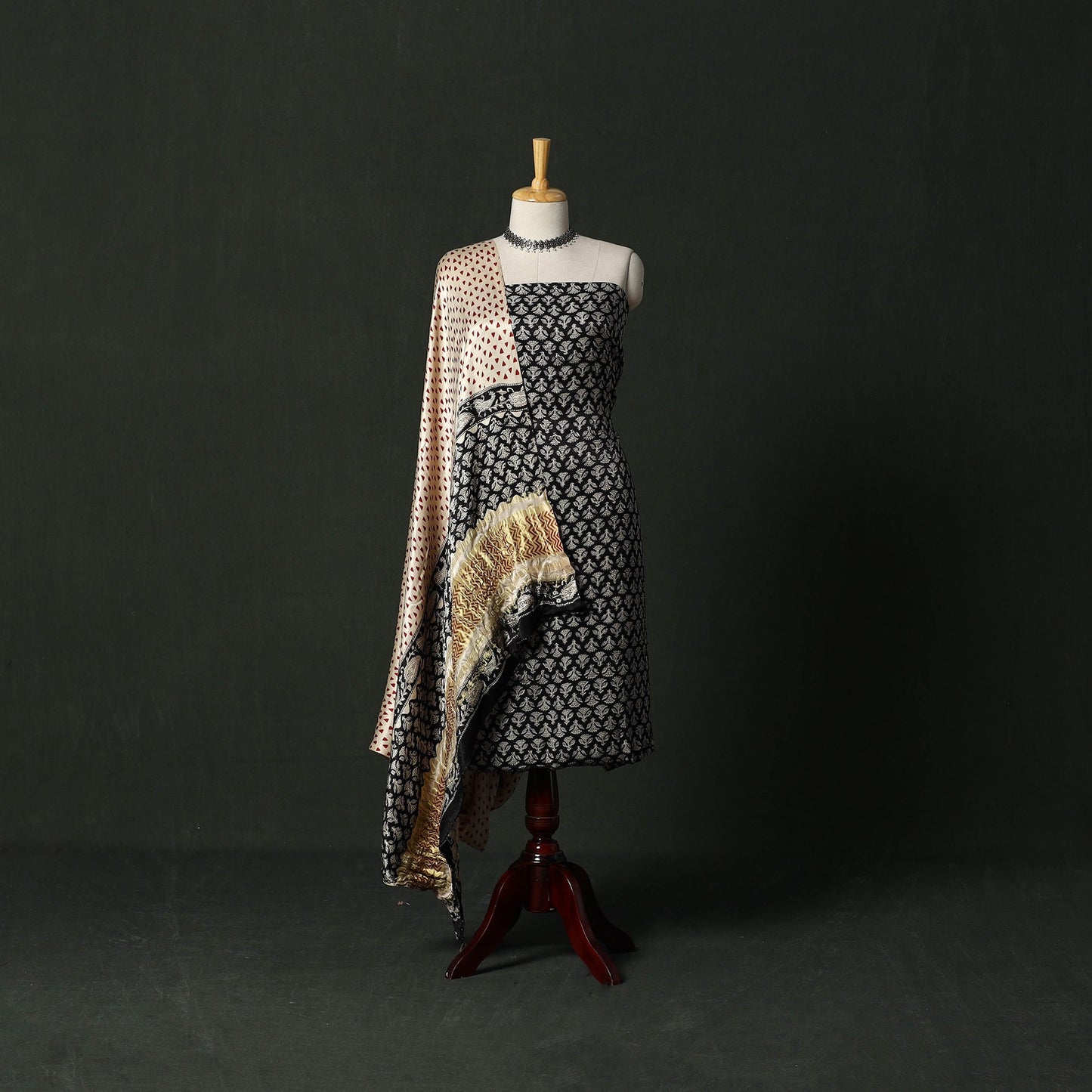 Modal silk hand block bagru print 2pc unstitched dress