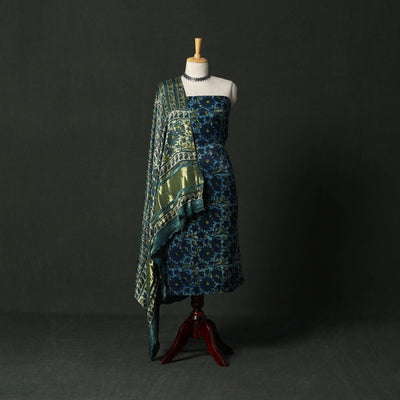 Modal silk hand block bagru print 2pc unstitched dress