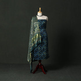 Modal silk hand block bagru print 2pc unstitched dress