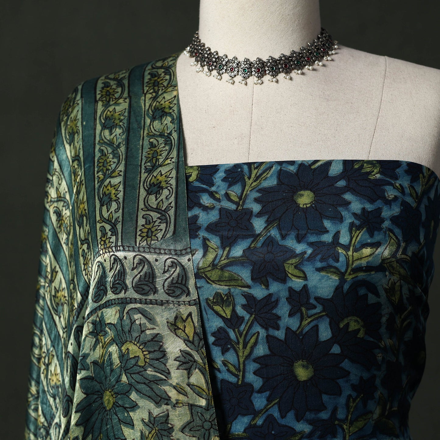 Modal silk hand block bagru print 2pc unstitched dress