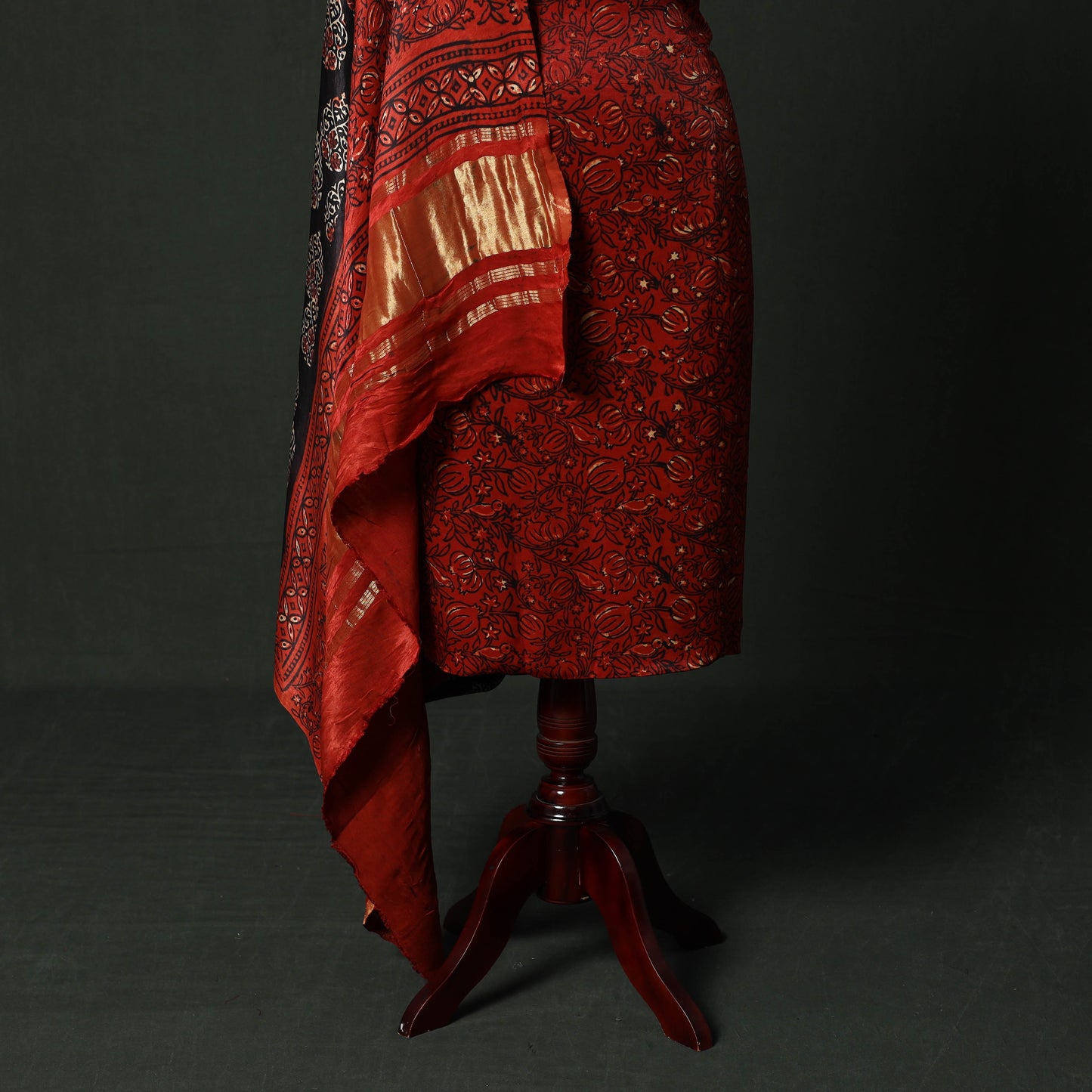 Modal silk hand block bagru print 2pc unstitched dress