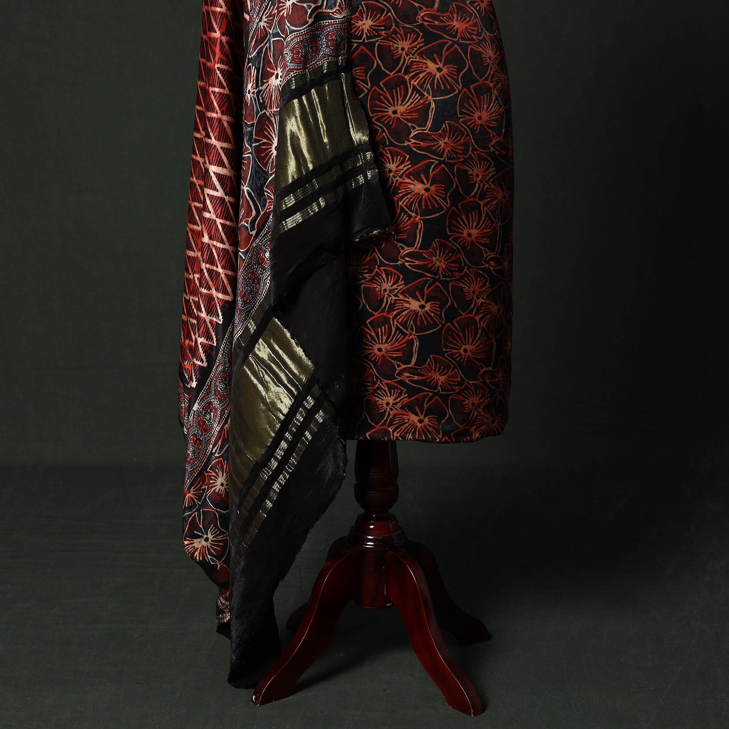 Modal silk hand block bagru print 2pc unstitched dress