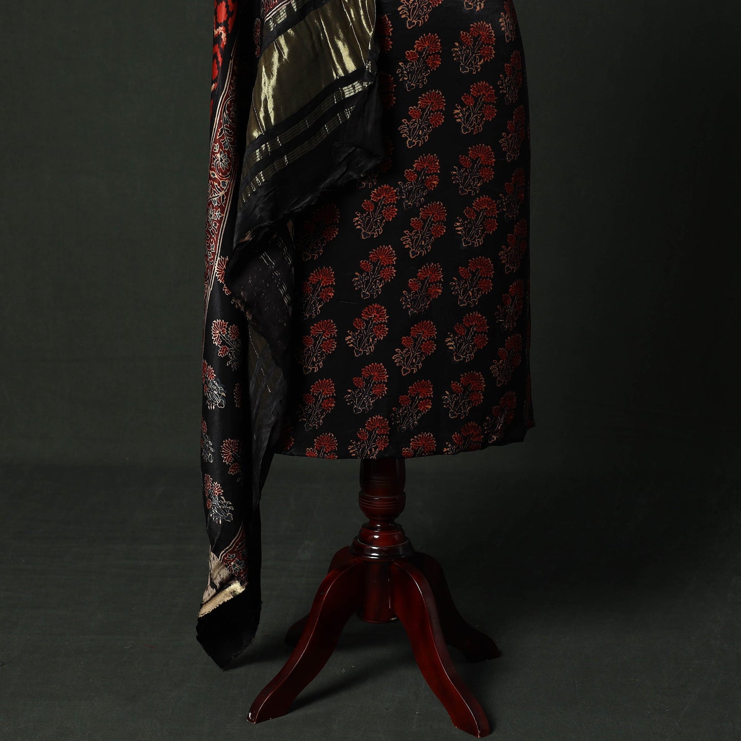 Modal silk hand block bagru print 2pc unstitched dress