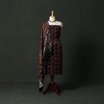 Modal silk hand block bagru print 2pc unstitched dress