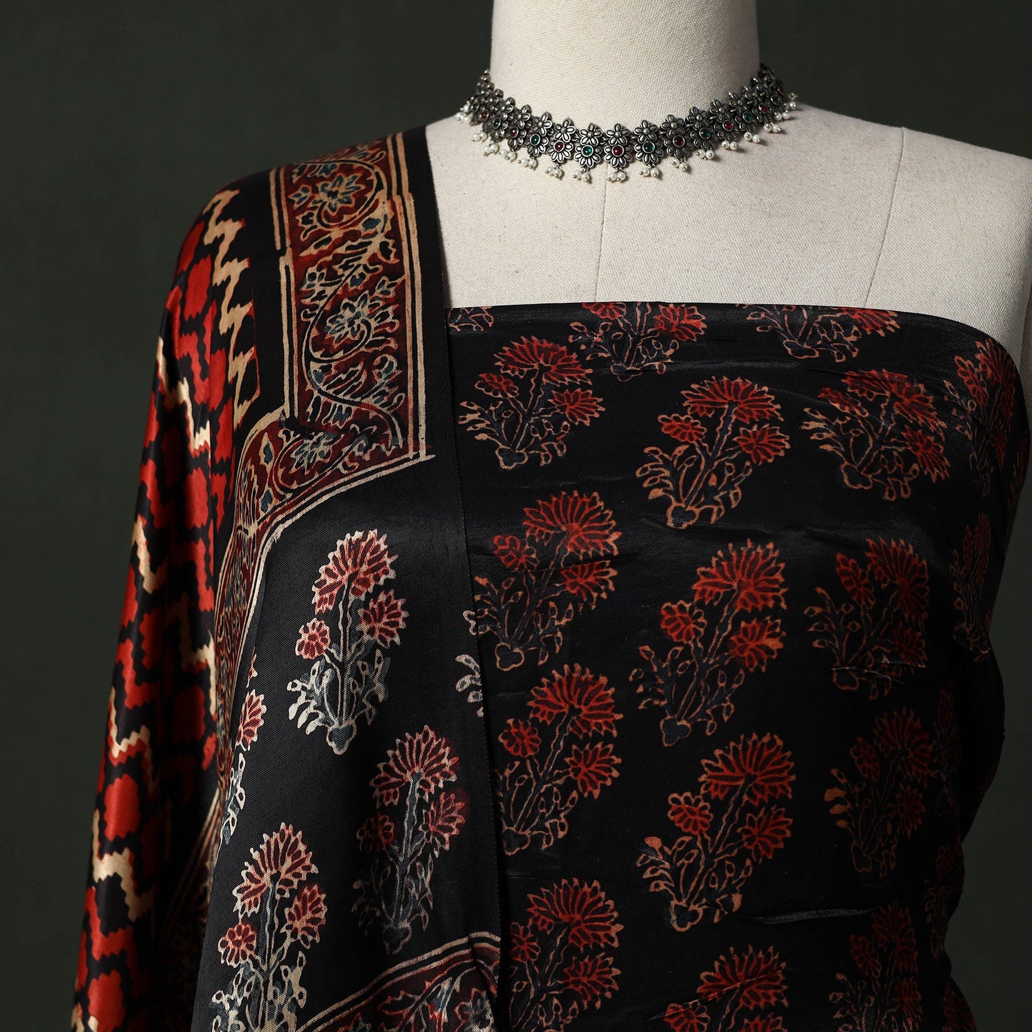 Modal silk hand block bagru print 2pc unstitched dress