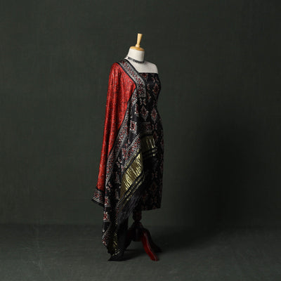 Modal silk hand block bagru print 2pc unstitched dress