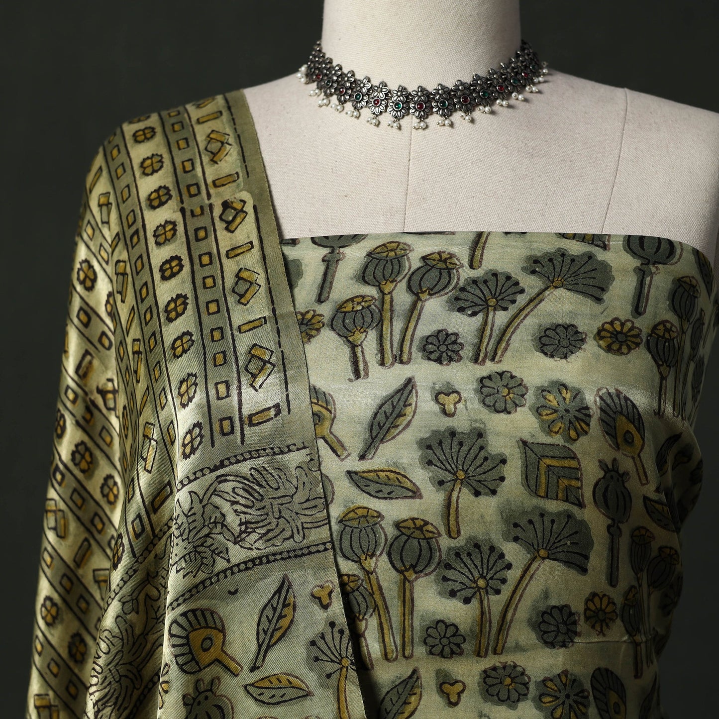 Modal silk hand block bagru print 2pc unstitched dress