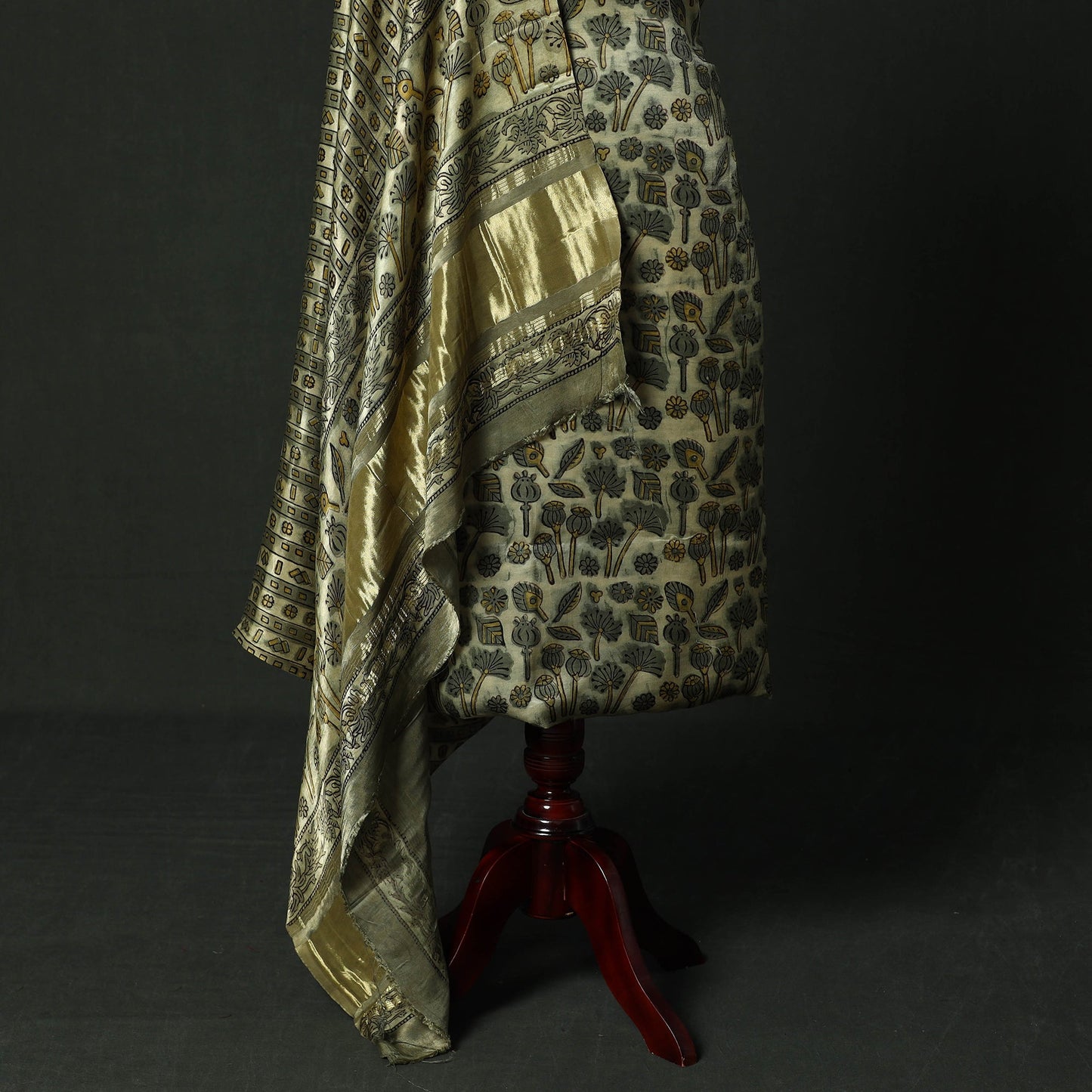 Modal silk hand block bagru print 2pc unstitched dress