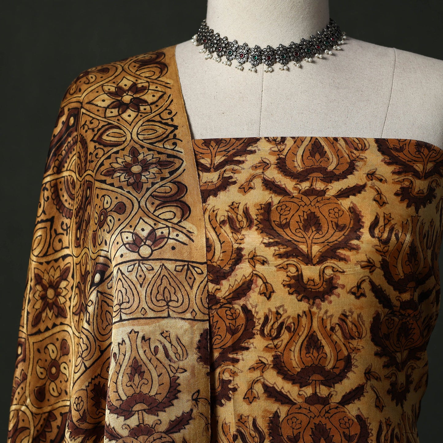 Modal silk hand block bagru print 2pc unstitched dress