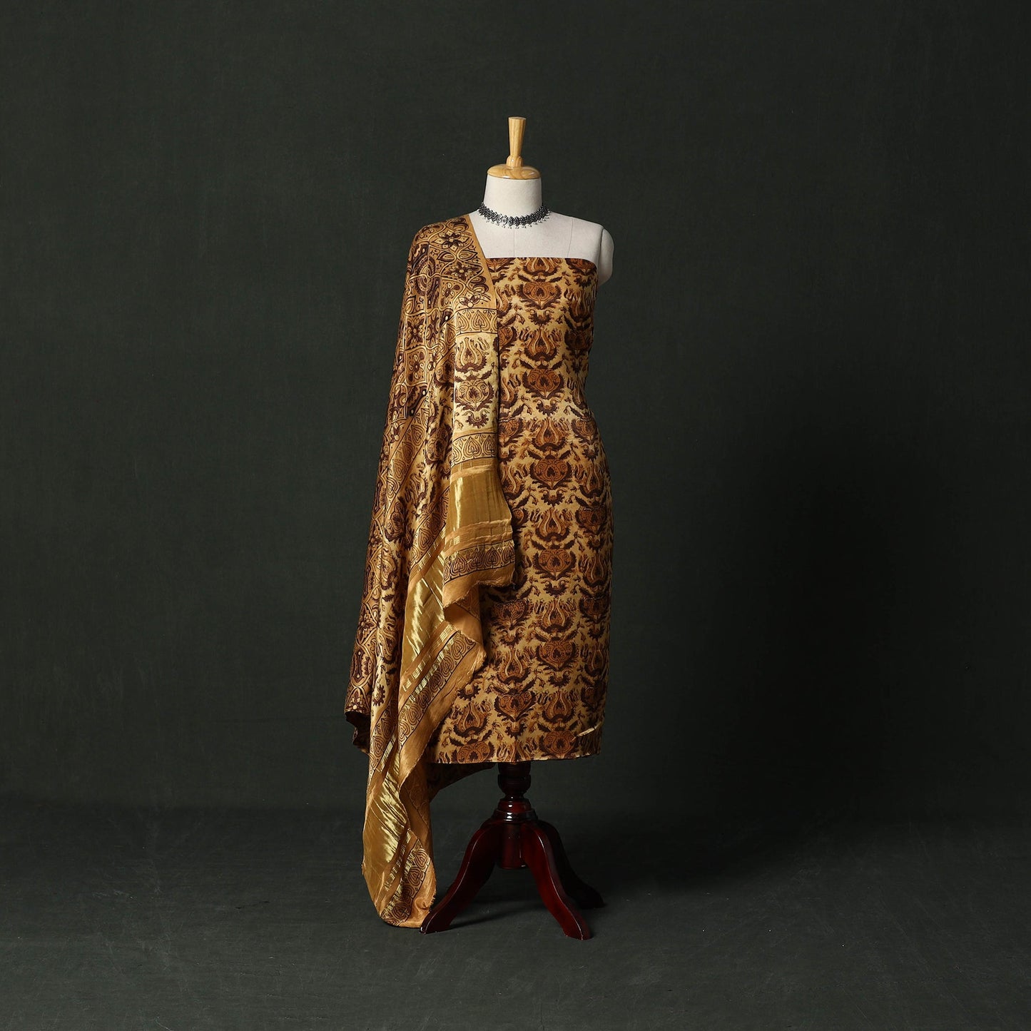 Modal silk hand block bagru print 2pc unstitched dress