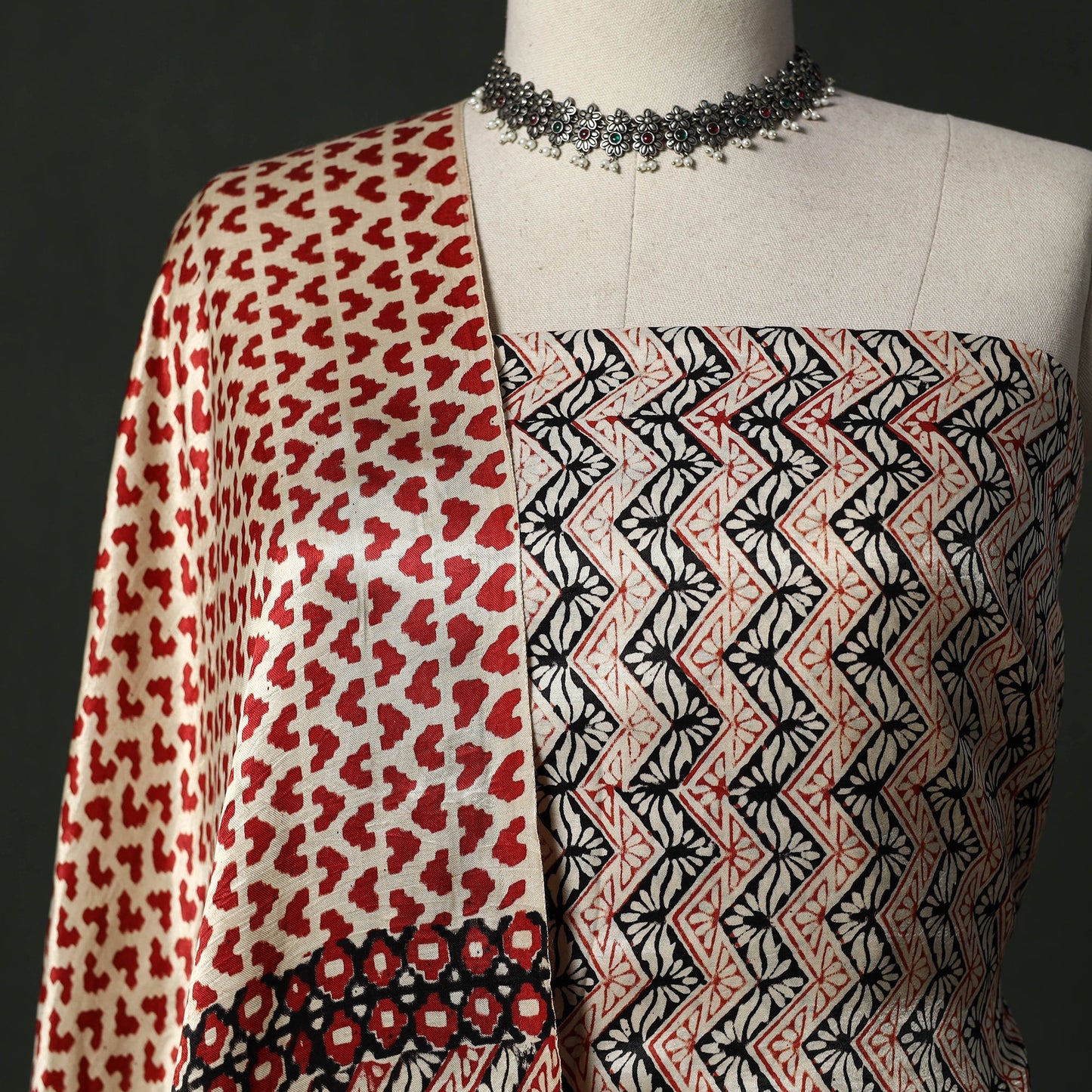 Modal silk hand block bagru print 2pc unstitched dress