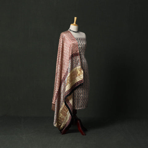 Modal silk hand block bagru print 2pc unstitched dress