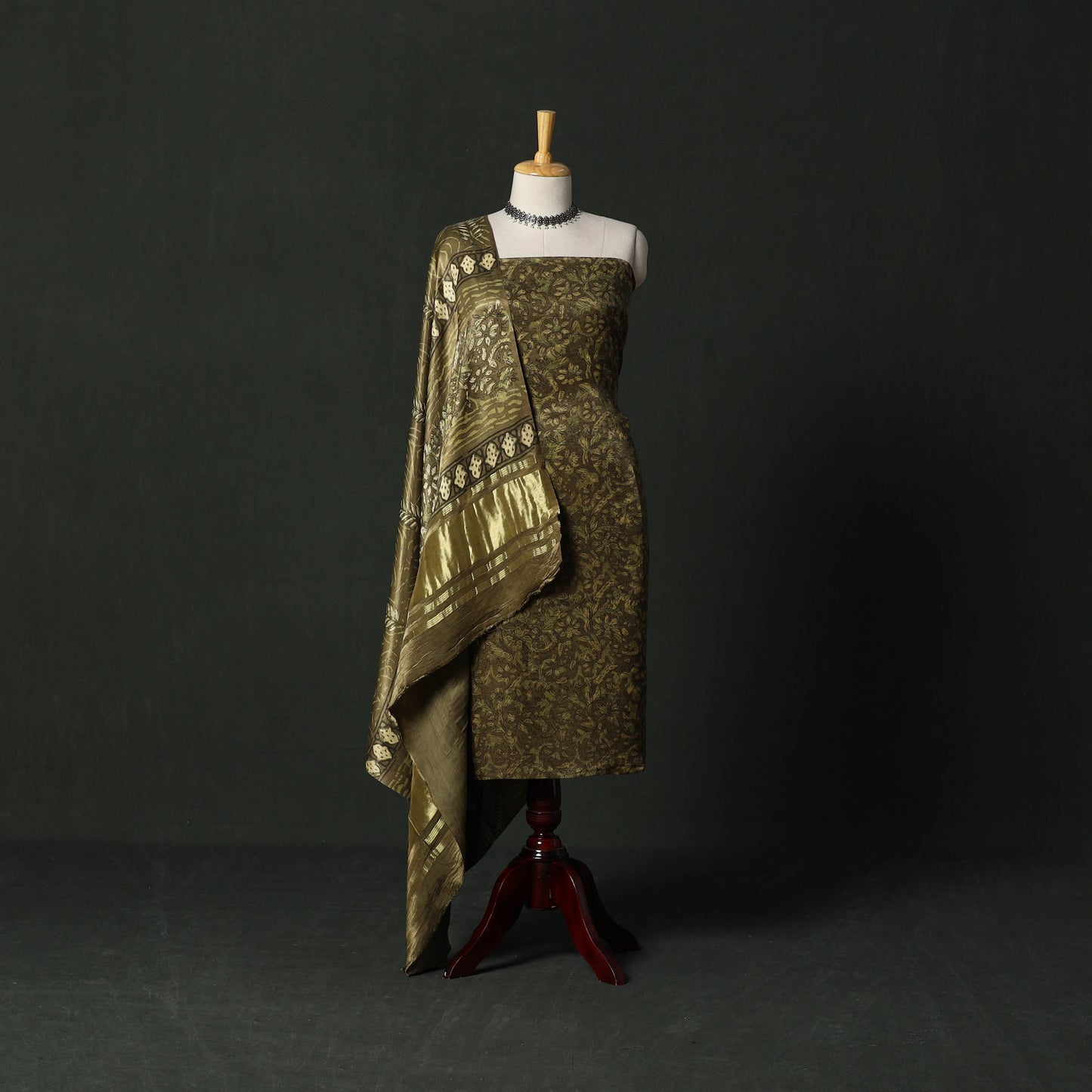 Modal silk hand block bagru print 2pc unstitched dress