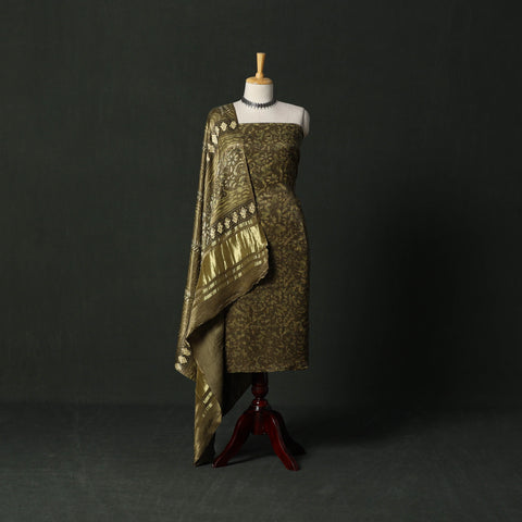 Modal silk hand block bagru print 2pc unstitched dress