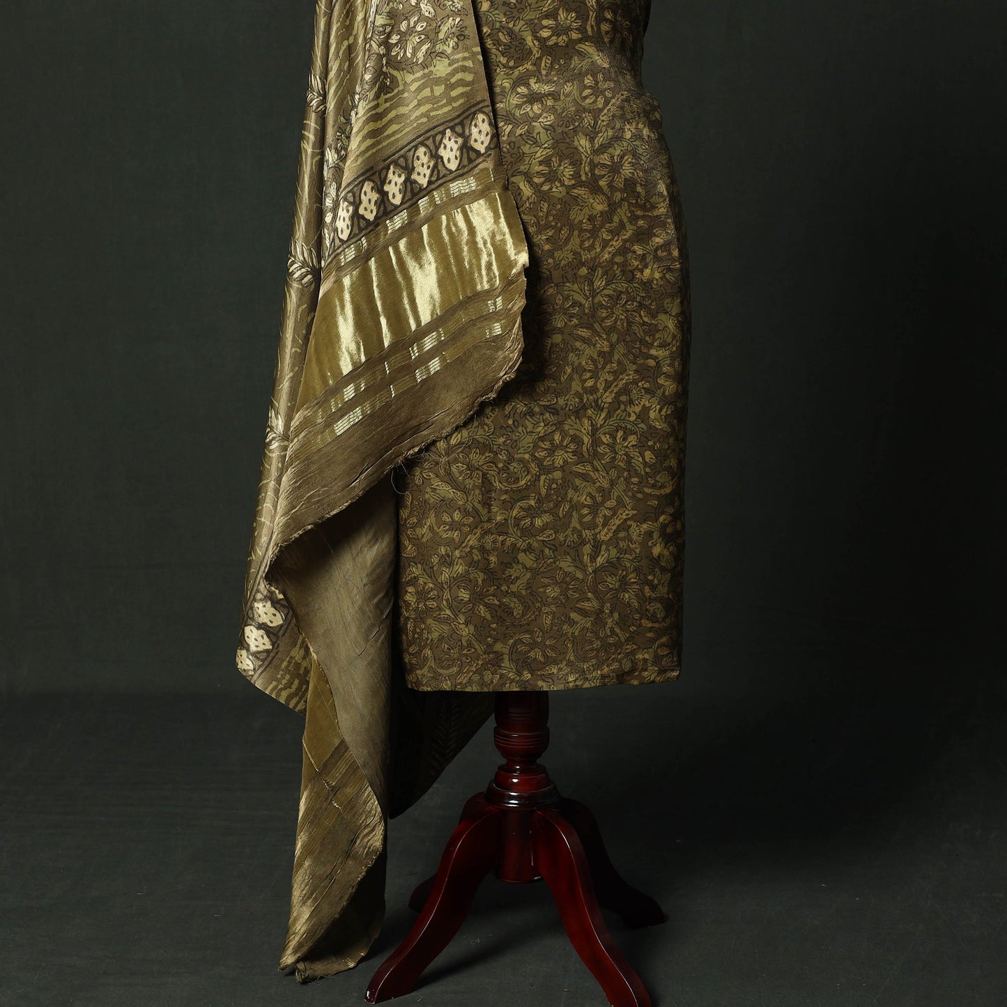 Modal silk hand block bagru print 2pc unstitched dress