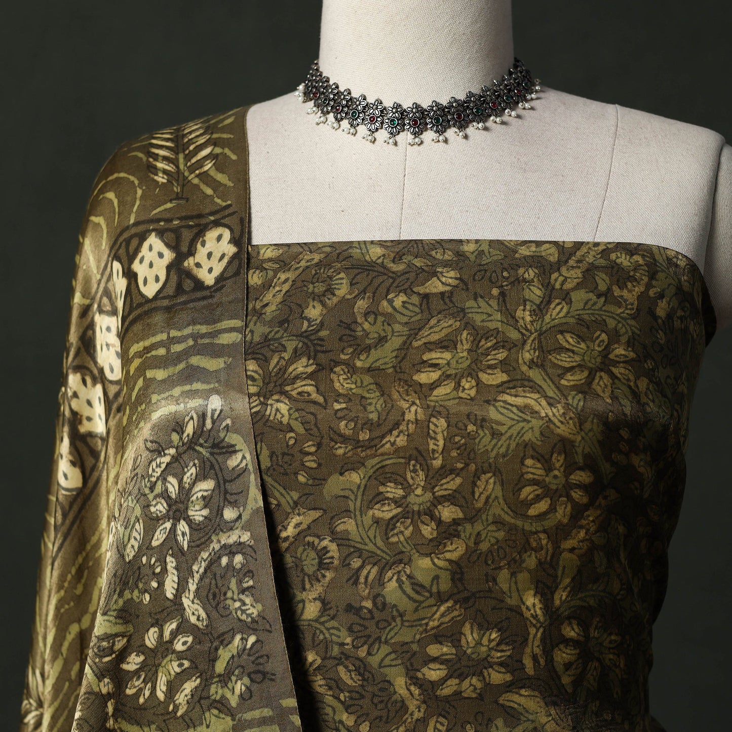 Modal silk hand block bagru print 2pc unstitched dress