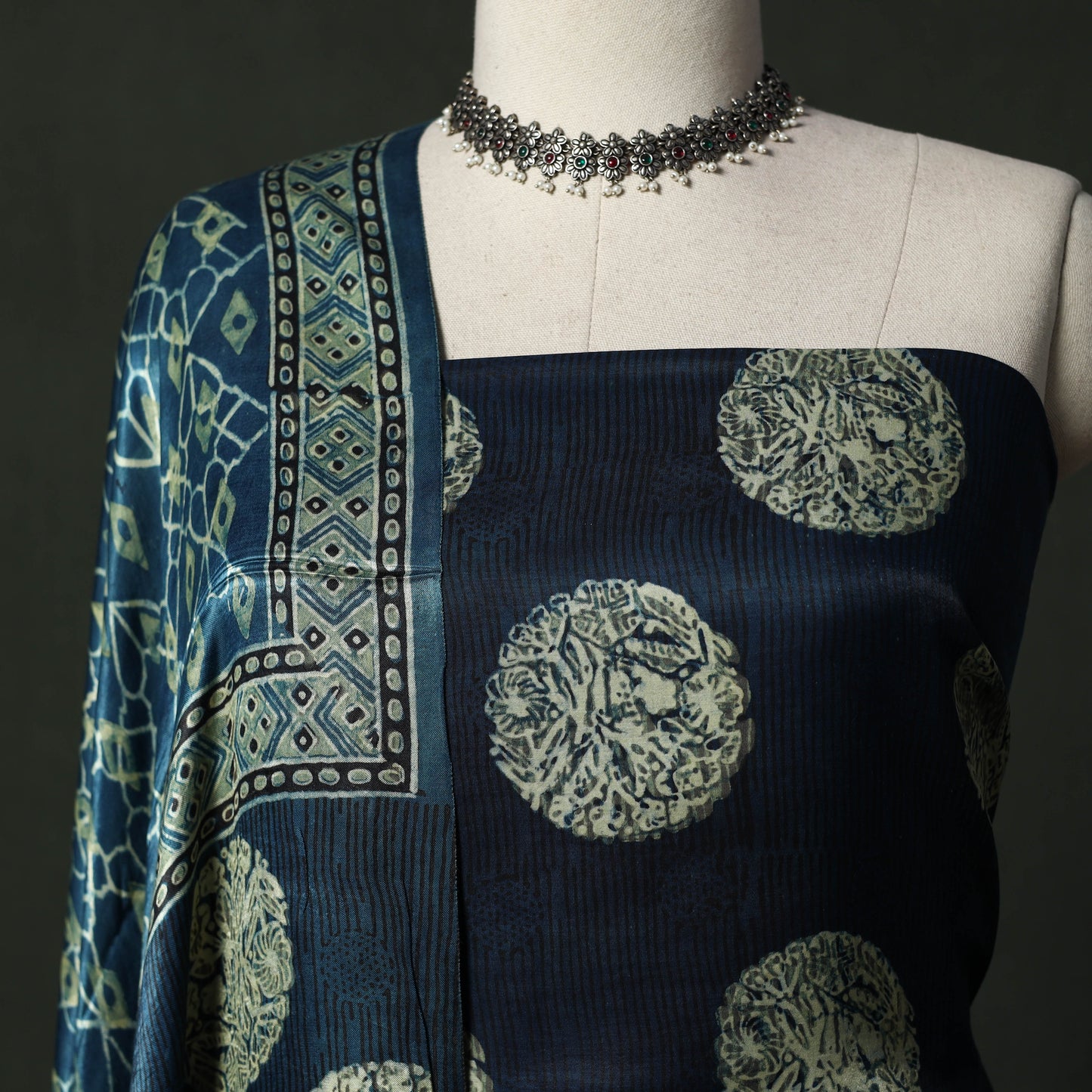 Modal silk hand block bagru print 2pc unstitched dress