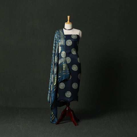 Modal silk hand block bagru print 2pc unstitched dress