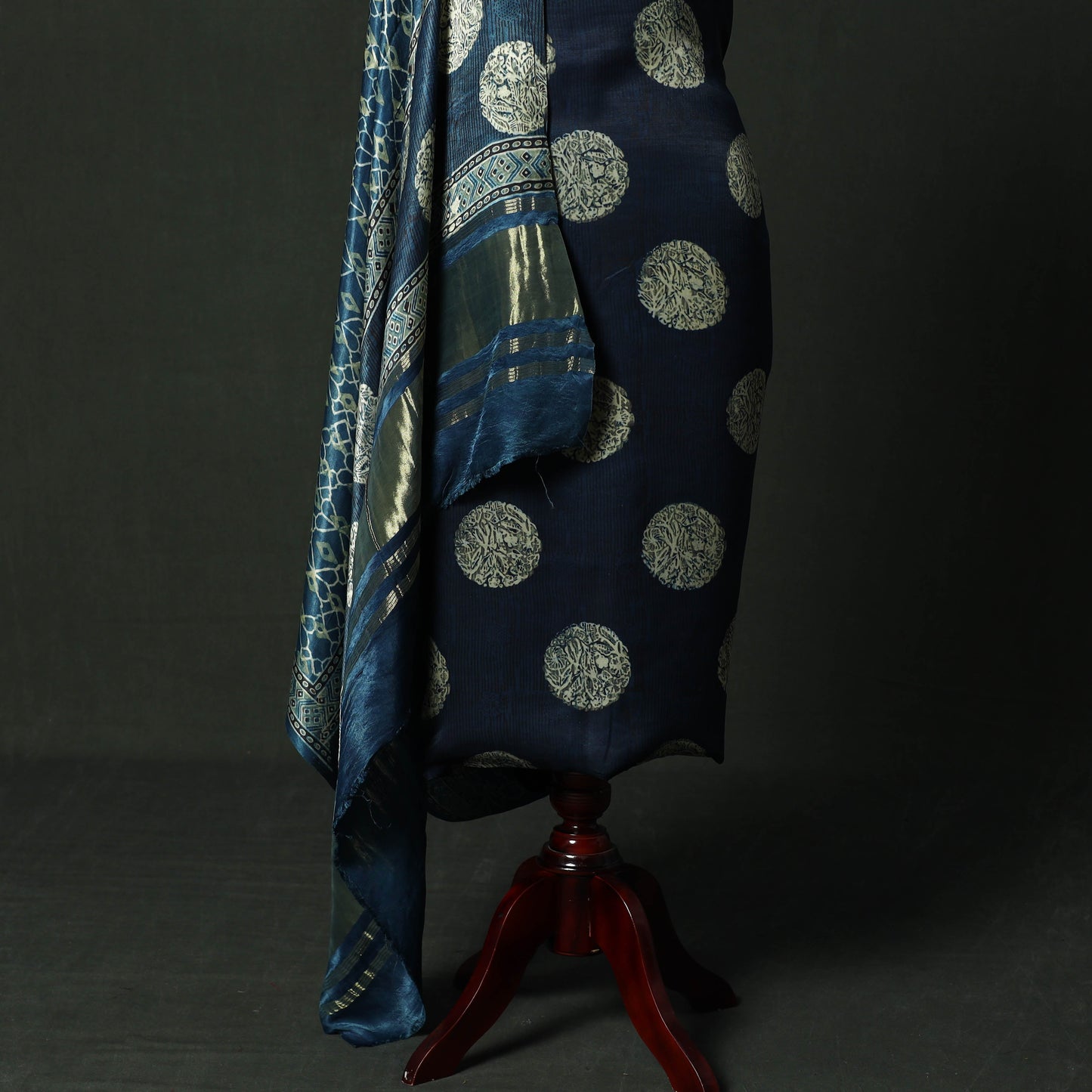 Modal silk hand block bagru print 2pc unstitched dress