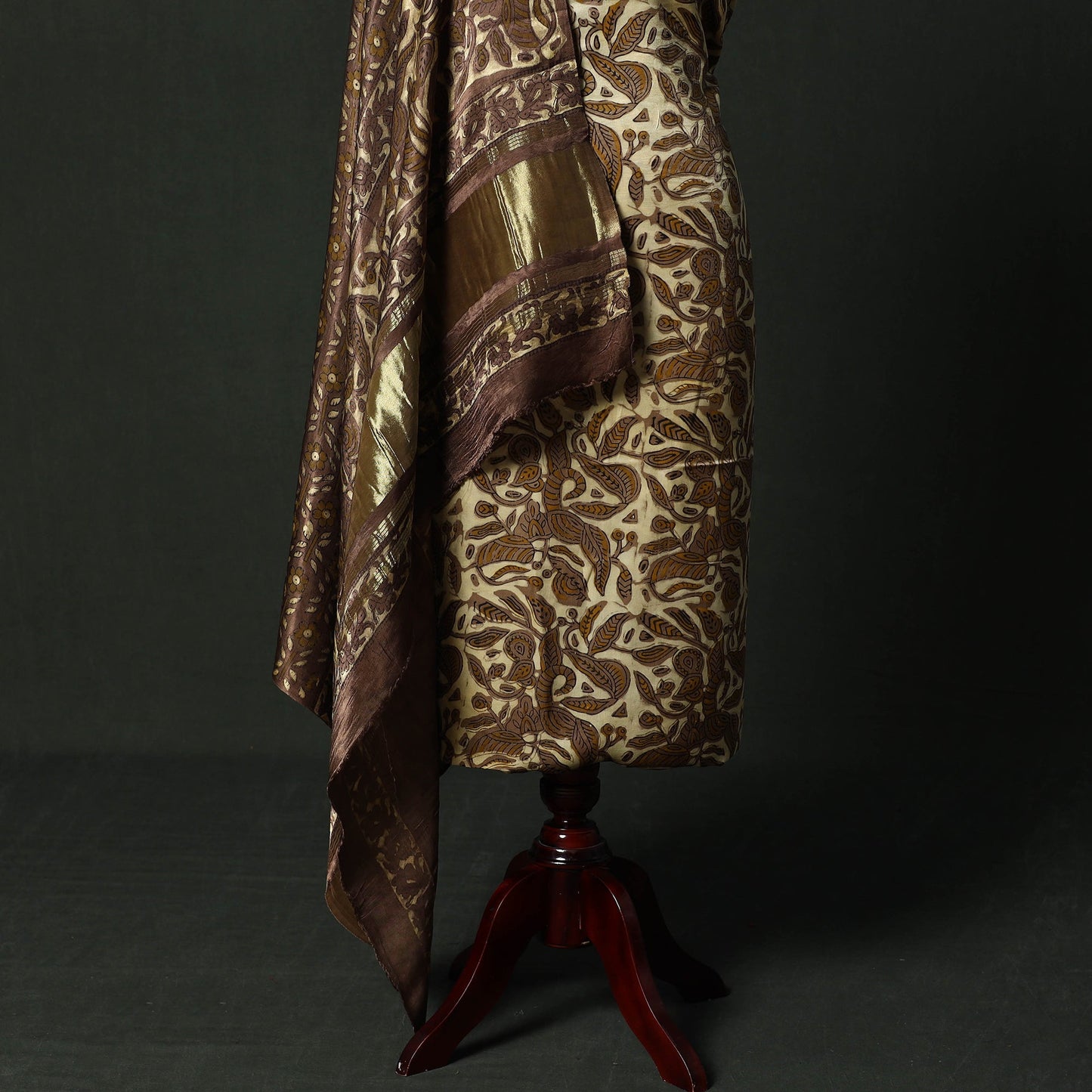 Modal silk hand block bagru print 2pc unstitched dress