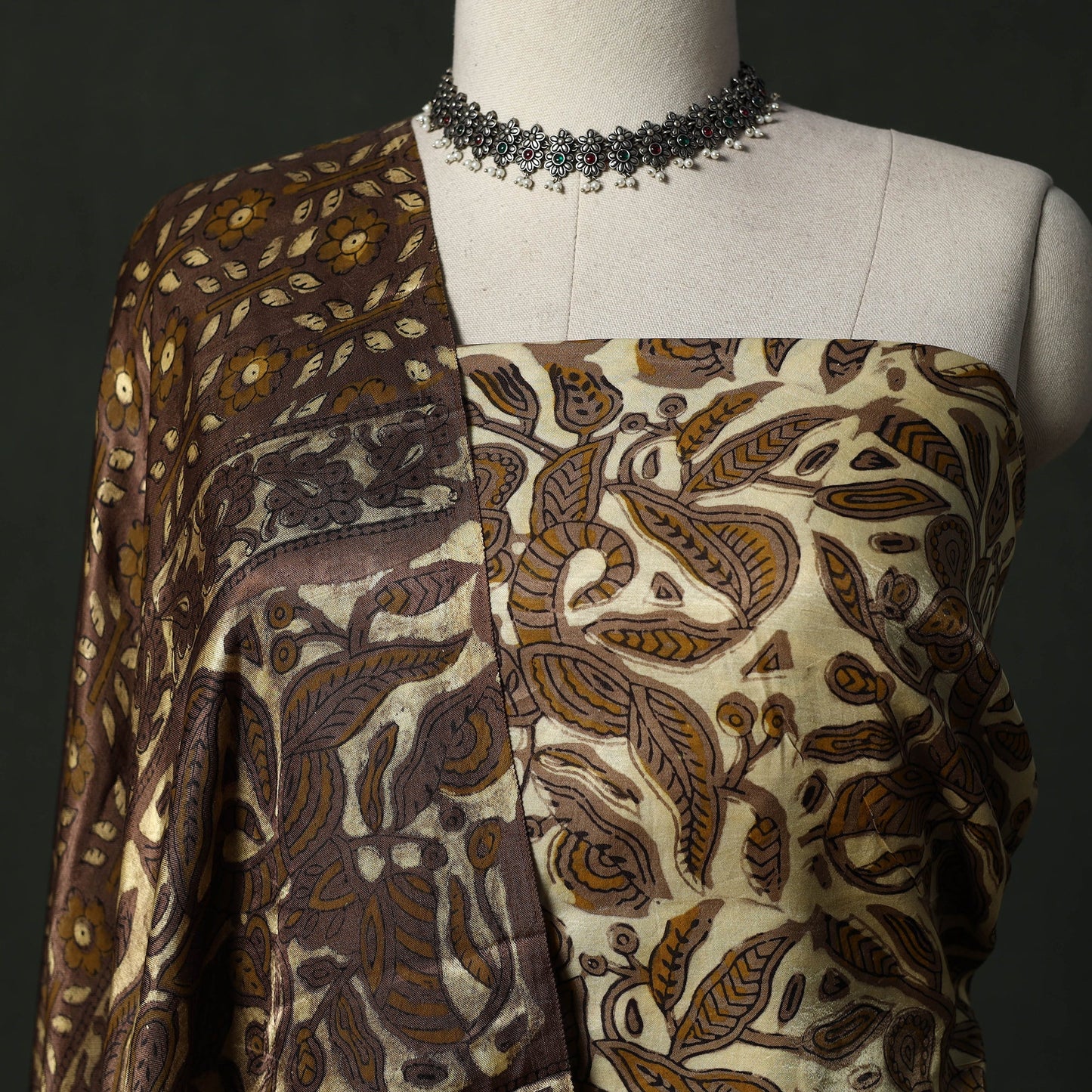 Modal silk hand block bagru print 2pc unstitched dress